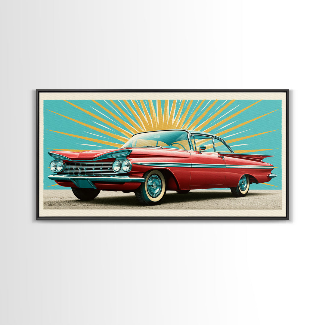 Atomic Starburst Pattern Framed Canvas Print, Retro Art, Contemporary Art, Living Room Decor, Fine Art, Retro, Art Deco, RET-2x1-83