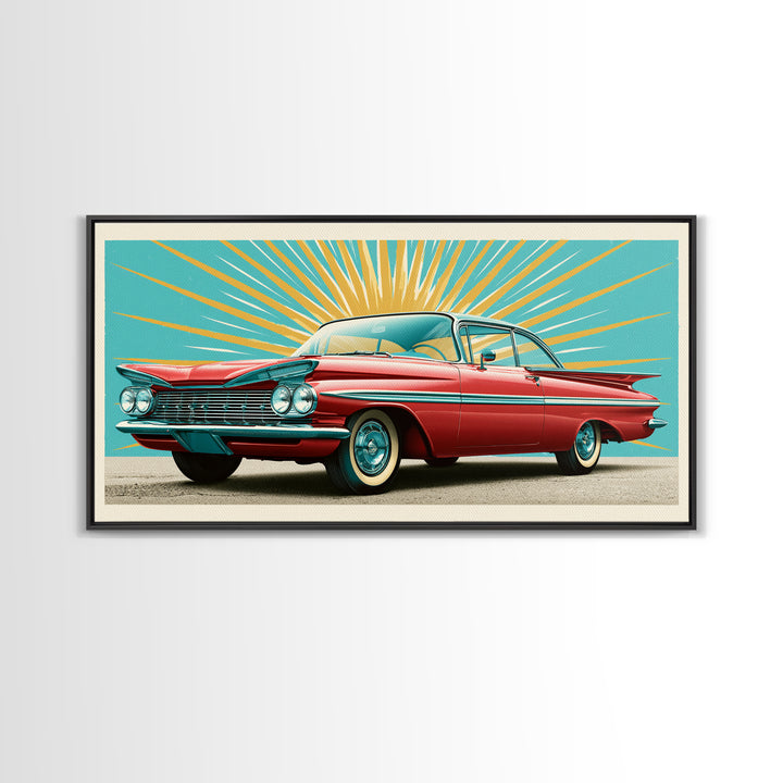 Atomic Starburst Pattern Framed Canvas Print, Retro Art, Contemporary Art, Living Room Decor, Fine Art, Retro, Art Deco, RET-2x1-83