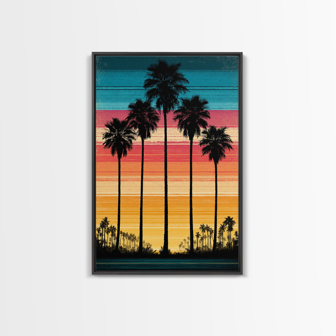 70s Sunset Stripes Canvas Print, Retro Art, Floral Wall Art, Living Room Decor, Abstract Art, Retro, Minimalist Decor, RET-2x3-11