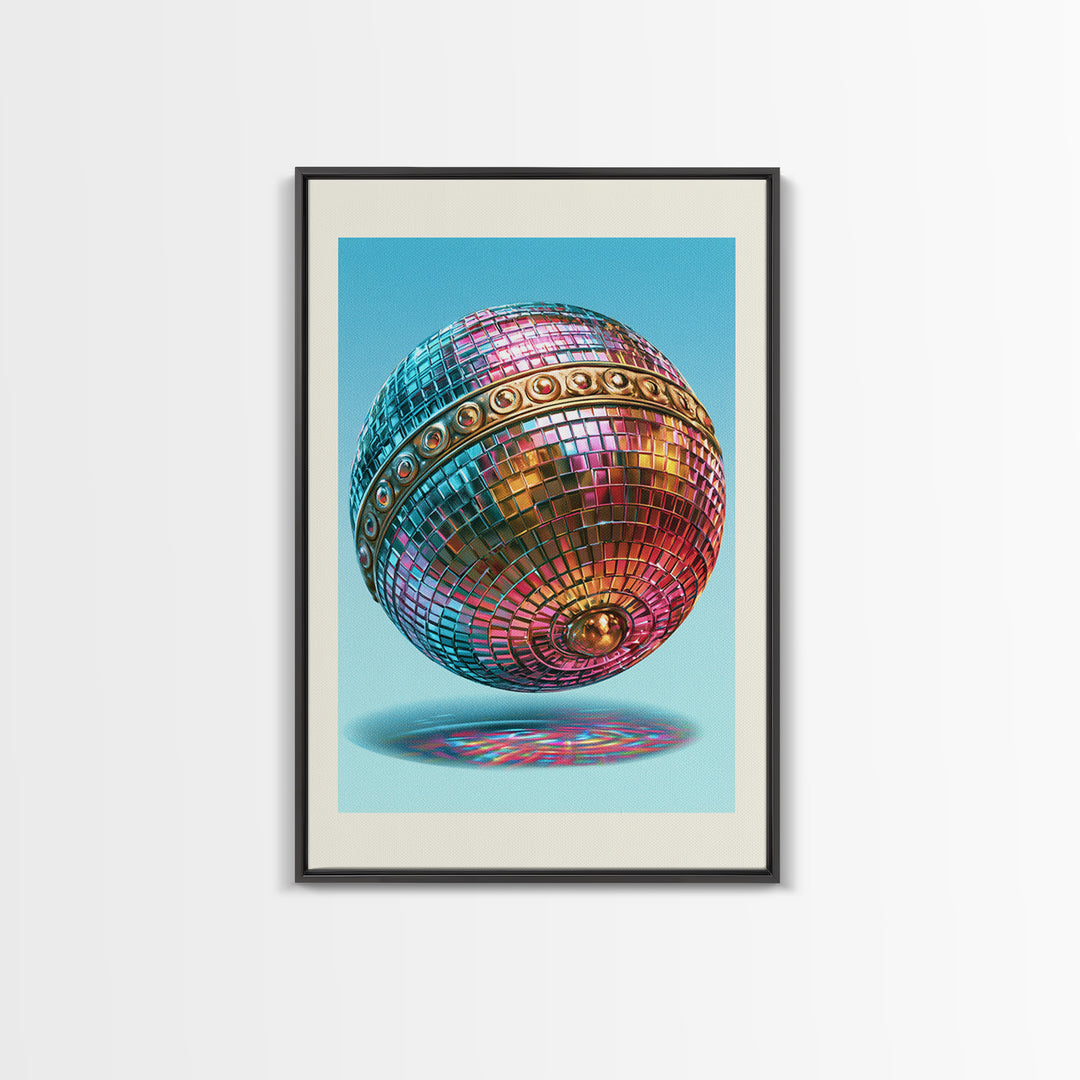 Roller Disco Ball Framed Canvas Print, Retro Art, Contemporary Art, Living Room Decor, Oil Painting, Retro, Art Deco, RET-2x3-21