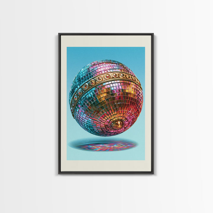 Roller Disco Ball Framed Canvas Print, Retro Art, Contemporary Art, Living Room Decor, Oil Painting, Retro, Art Deco, RET-2x3-21