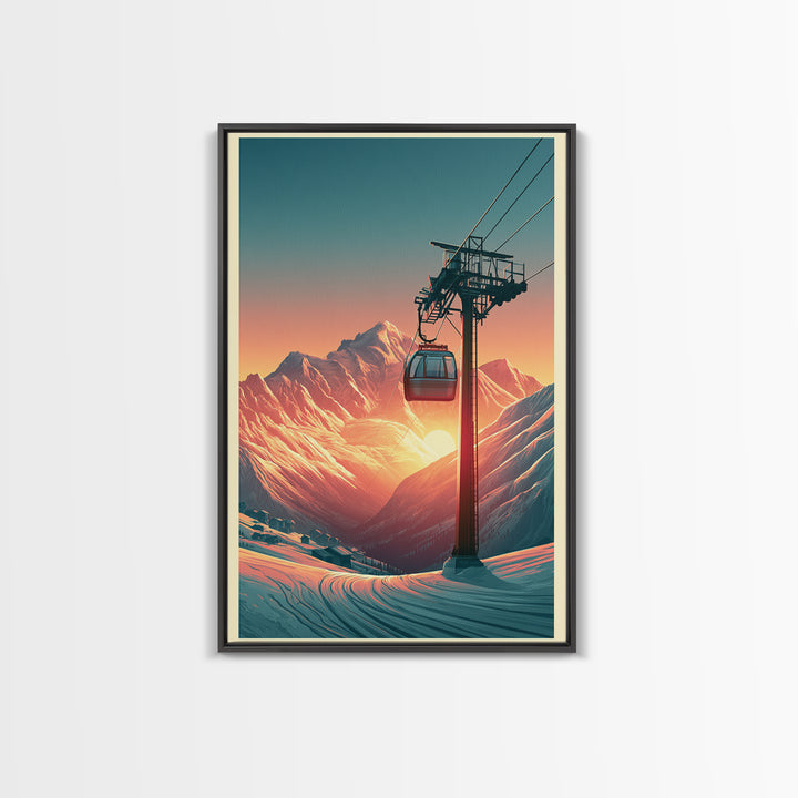 Retro Ski Poster Mountain Scene Canvas Print, Retro Art, Bedroom Wall Art, Living Room Decor, Watercolor Art, Retro, Art Print, RET-2x3-32