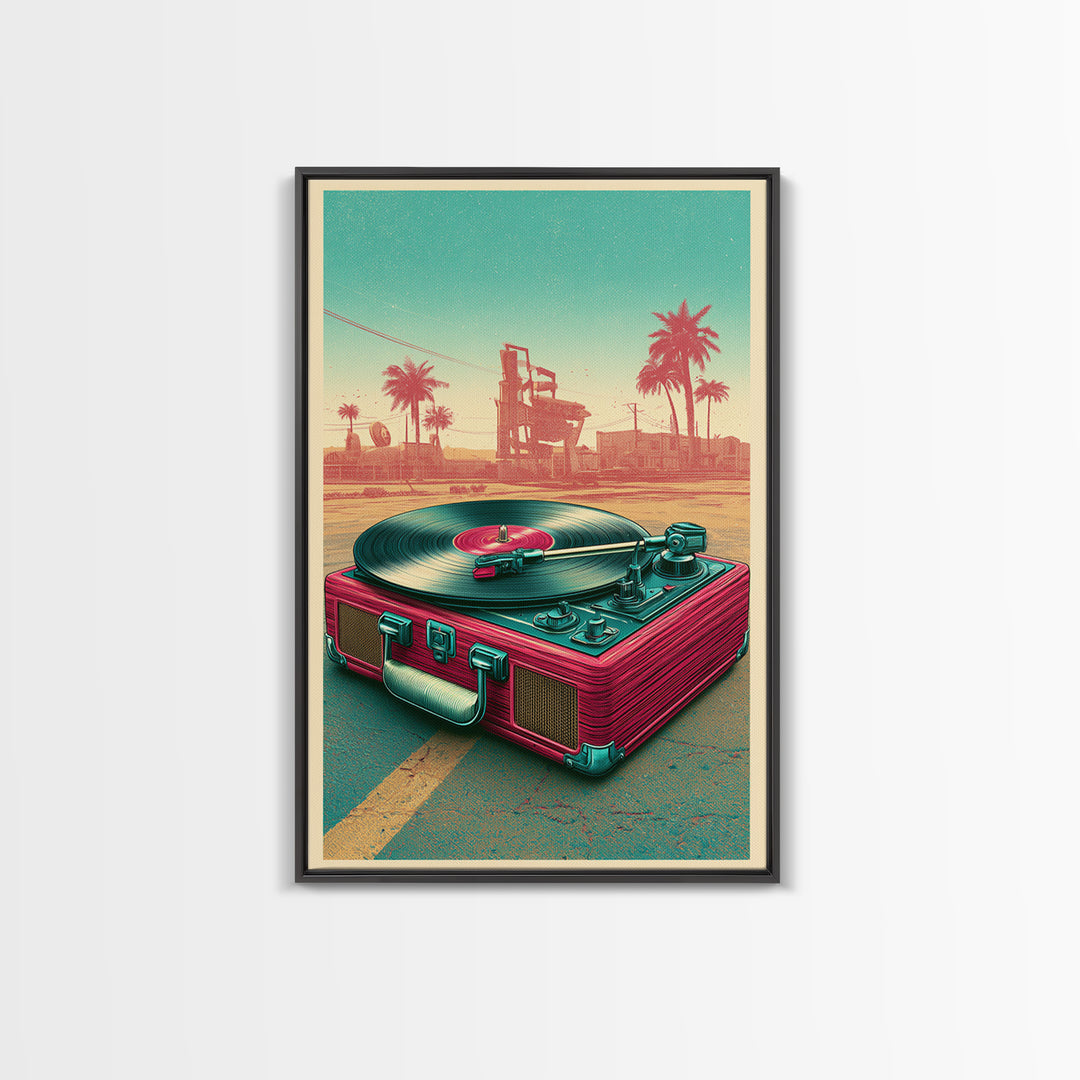 Vinyl Record Player Framed Canvas Print, Retro Art, Wall Art Prints, Living Room Decor, Fine Art, Retro, Whimsical Decor, RET-2x3-68