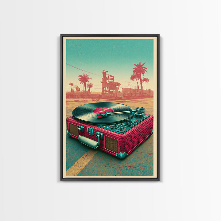 Vinyl Record Player Framed Canvas Print, Retro Art, Wall Art Prints, Living Room Decor, Fine Art, Retro, Whimsical Decor, RET-2x3-68