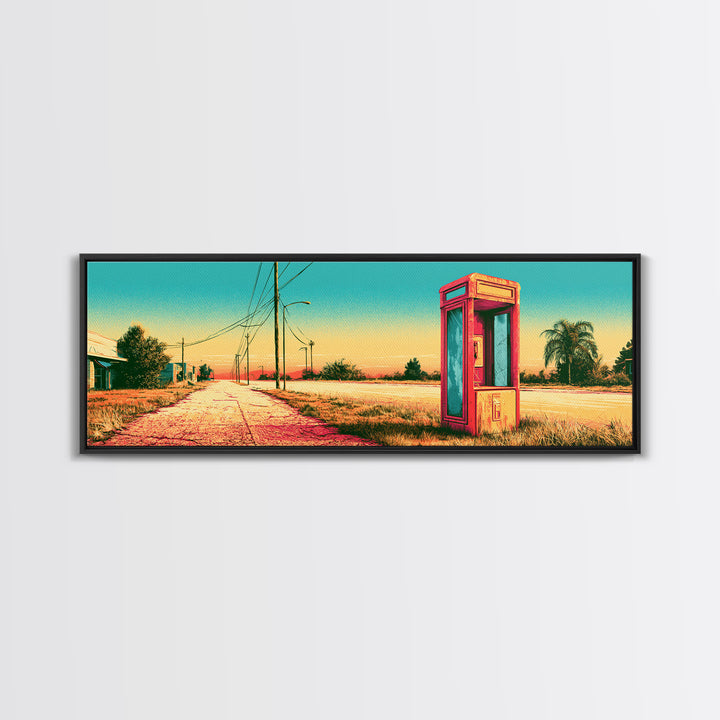 Old Telephone in Bold Color Field Canvas Print, Retro Art, Funky Wall Art, Living Room Decor, Abstract Art, Retro, RET-3x1-14