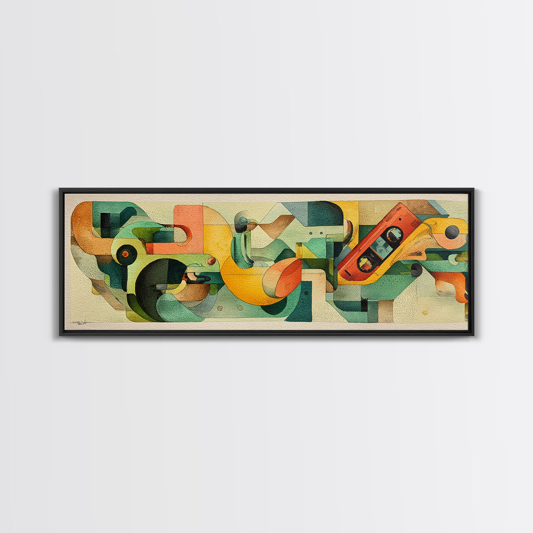 Retro Beach Umbrella and Surfboard Canvas Print, Retro Art, Printable Wall Art, Living Room Decor, Abstract Art, Retro, RET-3x1-34