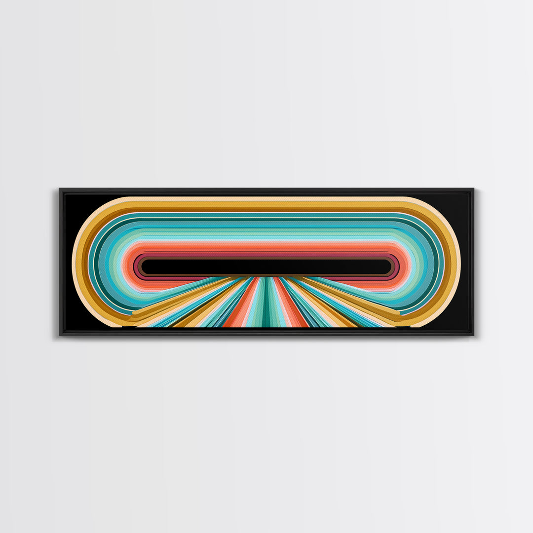 70s Rainbow Arch Abstract Framed Canvas Print, Retro Art, Dopamine Decor, Living Room Decor, Abstract Art, Retro, RET-3x1-57