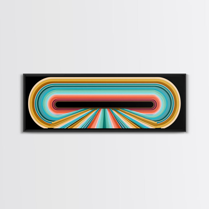 70s Rainbow Arch Abstract Framed Canvas Print, Retro Art, Dopamine Decor, Living Room Decor, Abstract Art, Retro, RET-3x1-57