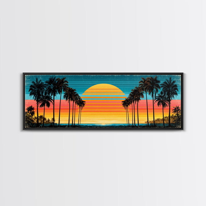70s Sunset Stripes Framed Canvas Print, Retro Art, Wall Art Prints, Living Room Decor, Abstract Art, Retro, Whimsical Decor, RET-3x1-67