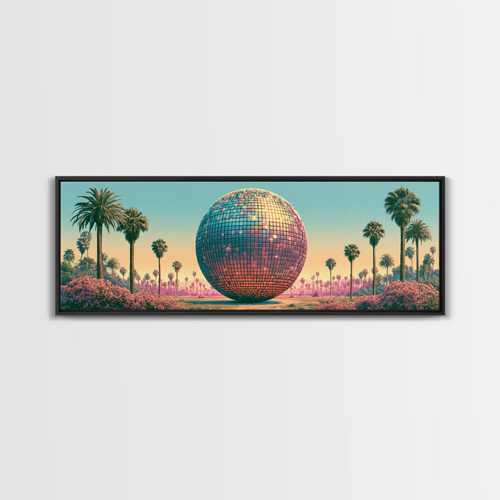 Roller Disco Ball Framed Canvas Print, Retro Art, Whimsical Decor, Living Room Decor, Retro, Modern Decor, Fine Art Print, RET-3x1-77