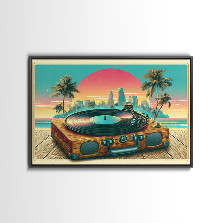 Vinyl Record Player Framed Canvas Print, Retro Art, Abstract Wall Art, Living Room Decor, Oil Painting, Retro, Neutral Decor, RET-3x2-40