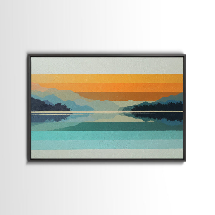 70s Sunset Stripes Framed Canvas Print, Retro Art, Wall Decor, Living Room Decor, Oil Painting, Retro, Apartment Decor, RET-3x2-55