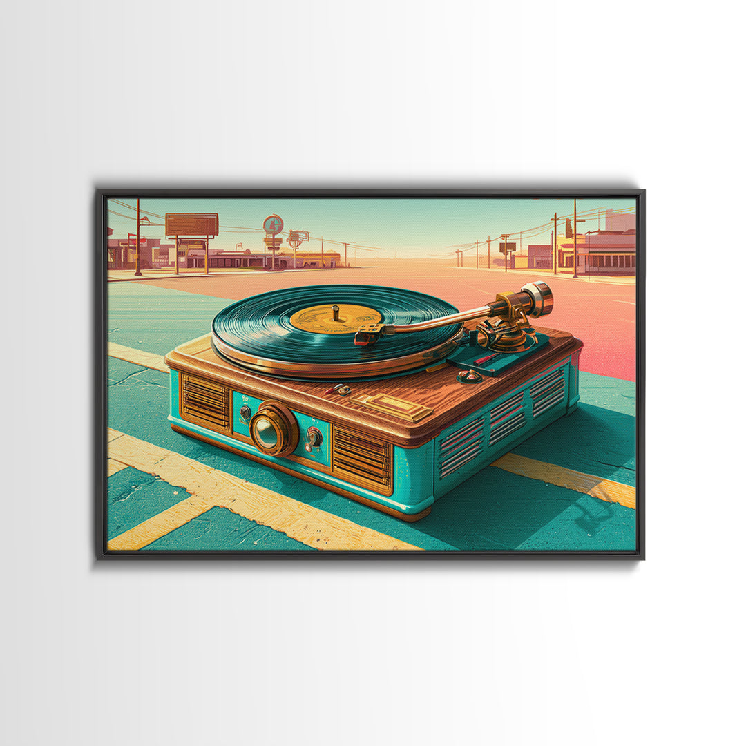 Vinyl Record Player Framed Canvas Print, Retro Art, Gallery Decor, Living Room Decor, Abstract Art, Retro, Contemporary Art, RET-3x2-64
