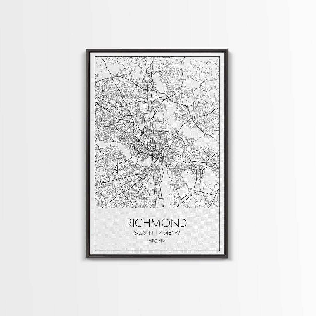 Richmond Street Map, Virginia Map, City Map Art, Minimalist Art, Wall Art, Canvas Print, Farmhouse Wall Décor, Wedding Gift, Travel Art