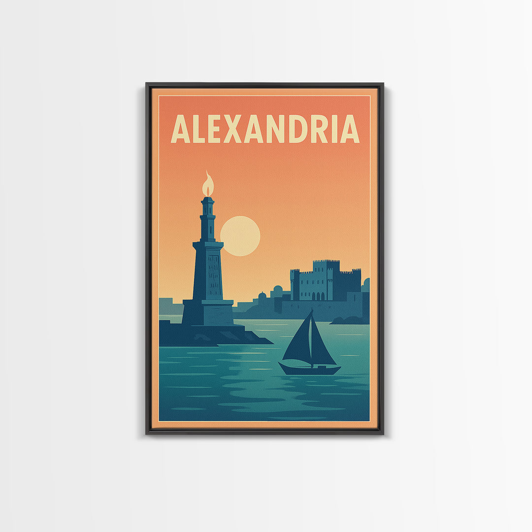 Alexandria Travel Poster, Framed Canvas Print, Classic Travel Poster Art, Alexandria Travel Art, City Illustration, Travel Poster Art