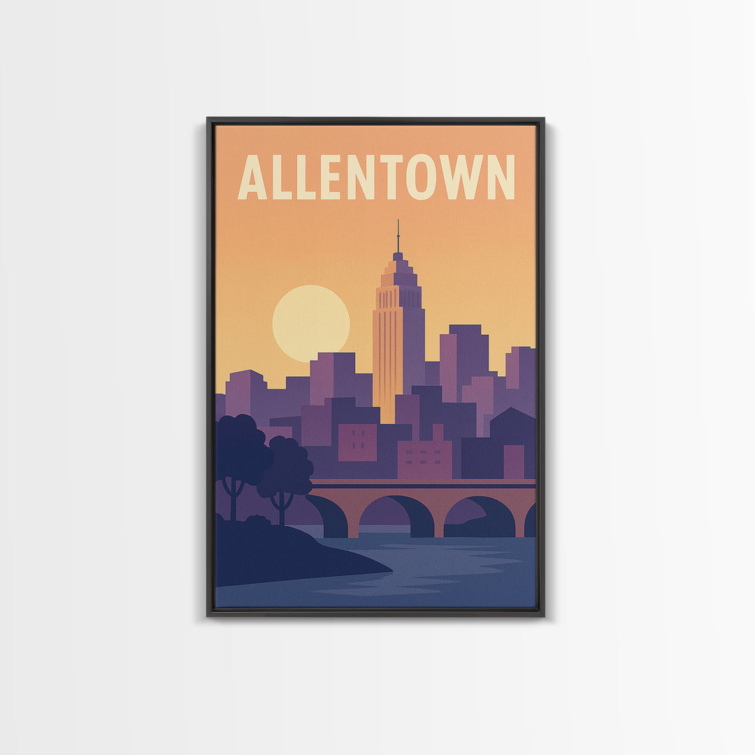 Allentown Travel Poster, Framed Canvas Print, Vintage Travel Poster Art, Allentown Art Print, Vintage City Art, Travel Art Print