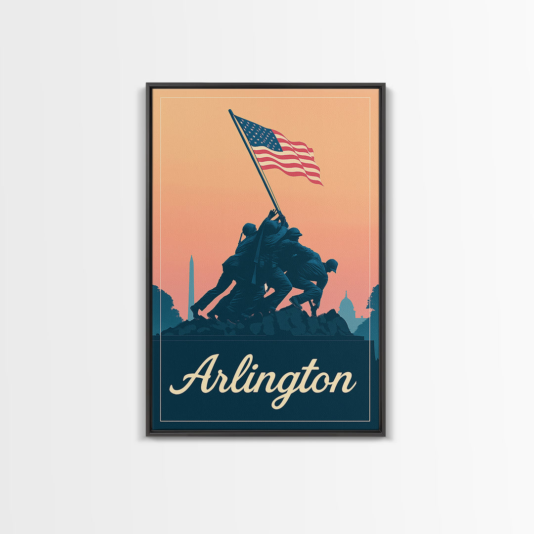 Arlington Texas Travel Poster, Framed Canvas Print, Mid Century City Wall Art, Arlington Wall Art, Eclectic Wall Decor, City Illustration