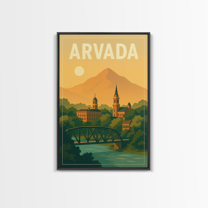 Arvada Travel Poster, Canvas Print, Mid Century City Wall Art, Arvada Poster Print, City Art Print, Wall Decor, Watercolor City Skyline