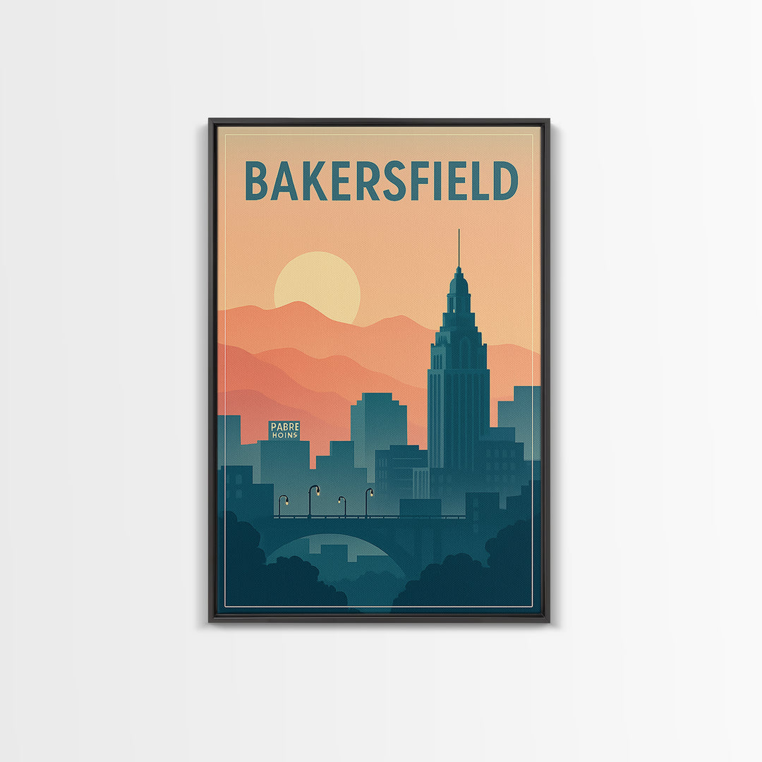 Bakersfield Travel Poster, Canvas Print, Classic Travel Poster Art, Bakersfield Poster Print, City Illustration, Vintage Travel Art
