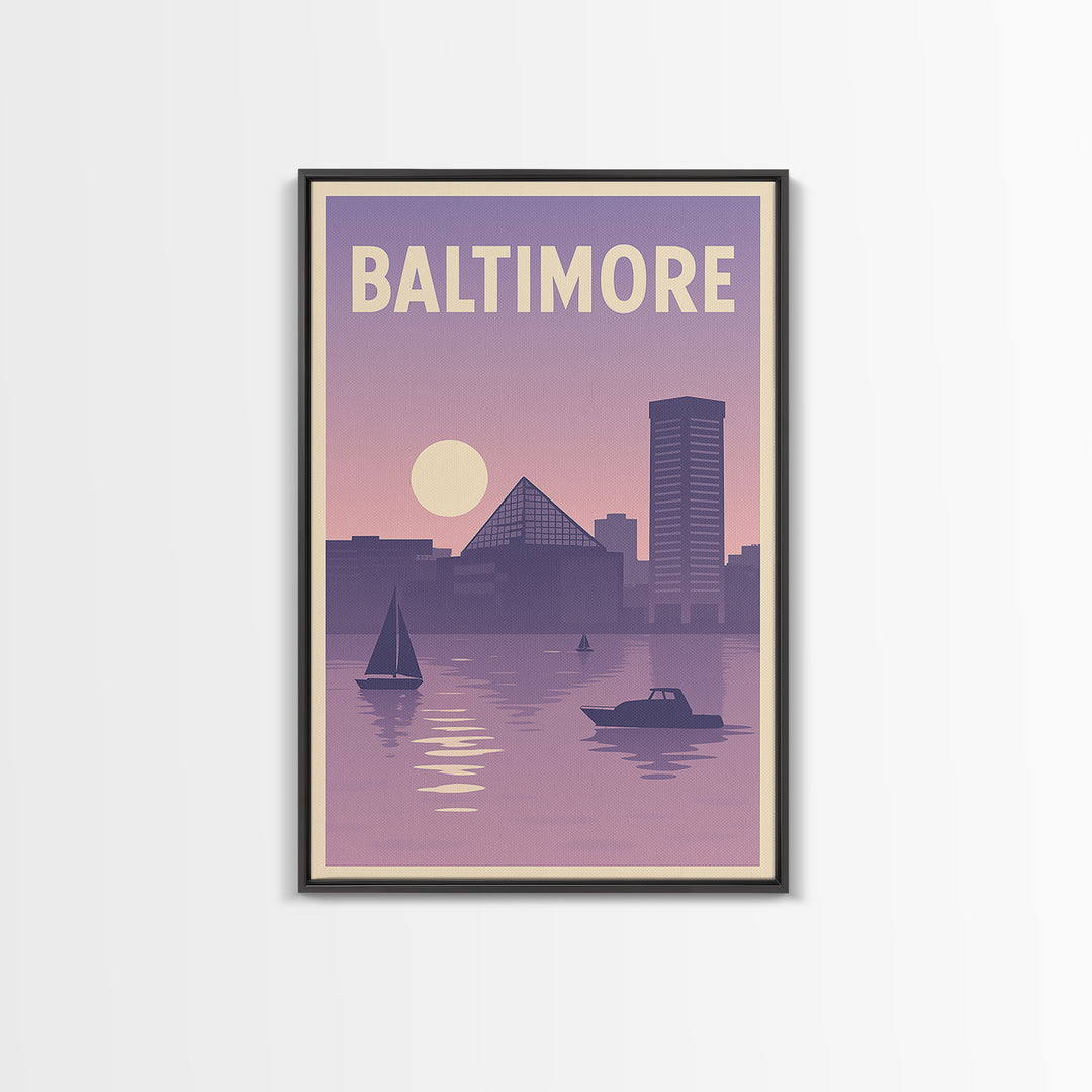 Baltimore Maryland Travel Poster, Canvas Print, Retro Sunset Skyline Art, Baltimore City Art, Travel Print, Vintage City Art, Wall Art