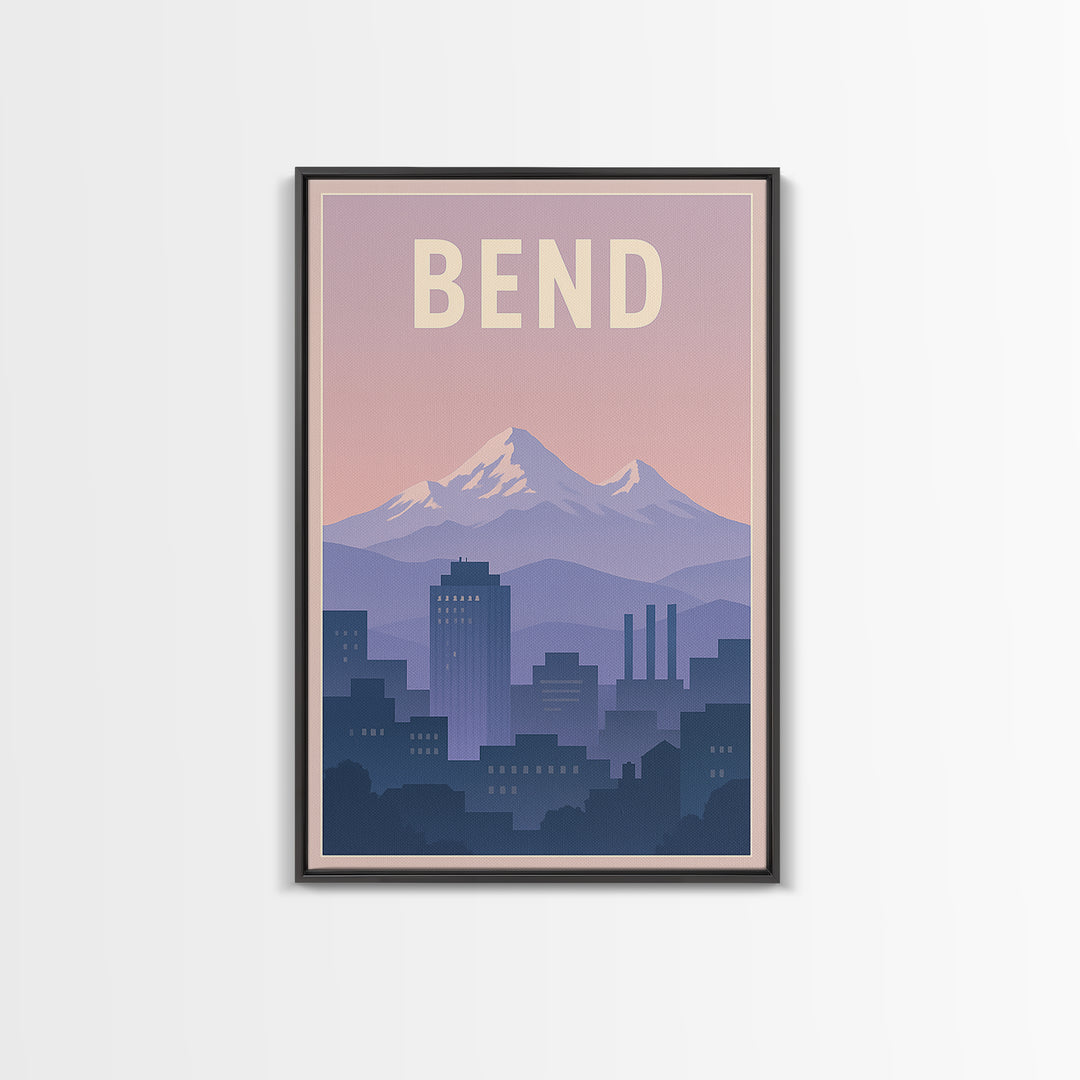 Bend Oregon Travel Poster, Framed Canvas Print, Mid Century City Wall Art, Bend Poster Print, Vintage Travel Art, Fine Art Print, Wall Art