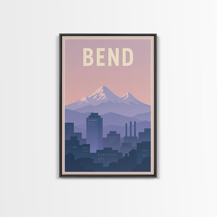 Bend Oregon Travel Poster, Framed Canvas Print, Mid Century City Wall Art, Bend Poster Print, Vintage Travel Art, Fine Art Print, Wall Art