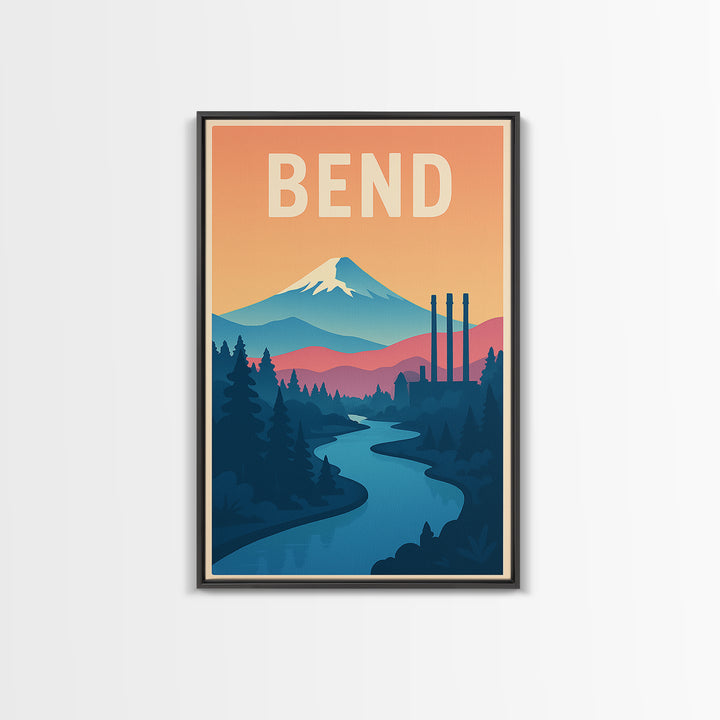 Bend Travel Poster, Canvas Print, Classic Travel Poster Art, Bend Travel Art, City Art Print, Fine Art Print, City Illustration