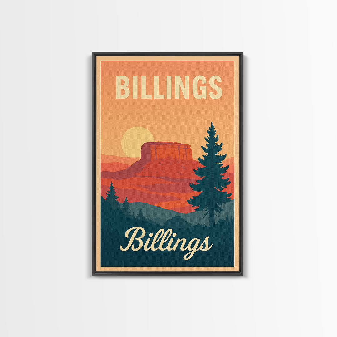 Billings Montana Travel Poster, Canvas Print, Classic Poster Art, Billings Travel Art, Travel Art Print, Mid Century Wall Art, Wall Art