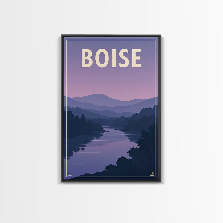Boise Idaho Travel Poster, Canvas Print, Retro Sunset Skyline Art, Boise Art Print, Wall Decor, Mid Century Wall Art, Travel Poster Art
