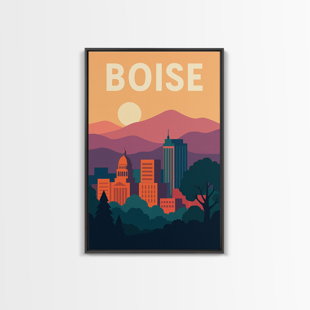 Boise Travel Poster, Framed Canvas Print, Classic Travel Poster Art, Boise Poster Print, Gift For Travelers, Living Room Wall Art