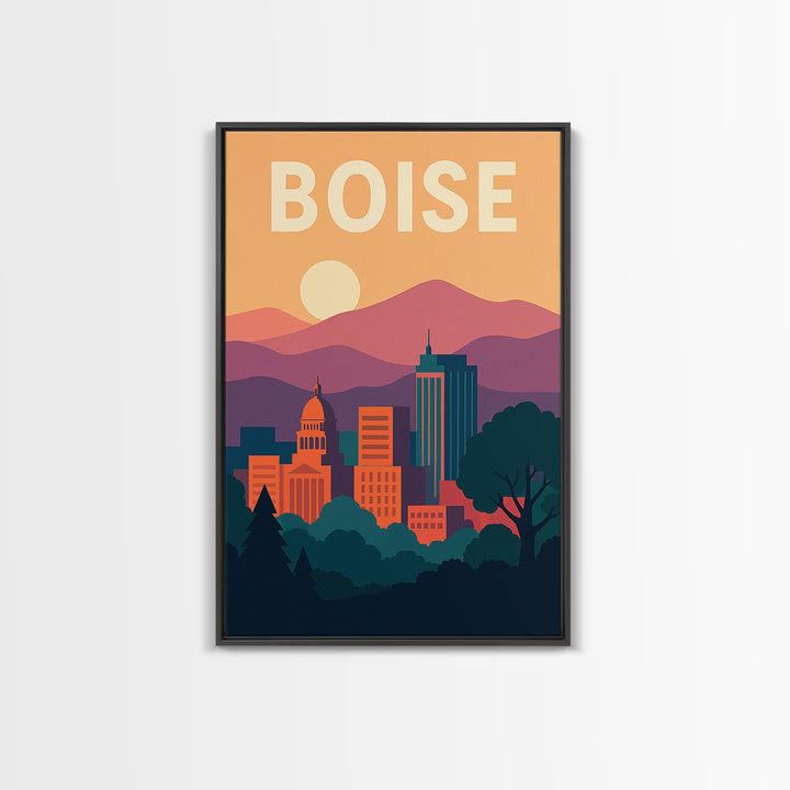 Boise Travel Poster, Framed Canvas Print, Classic Travel Poster Art, Boise Poster Print, Gift For Travelers, Living Room Wall Art