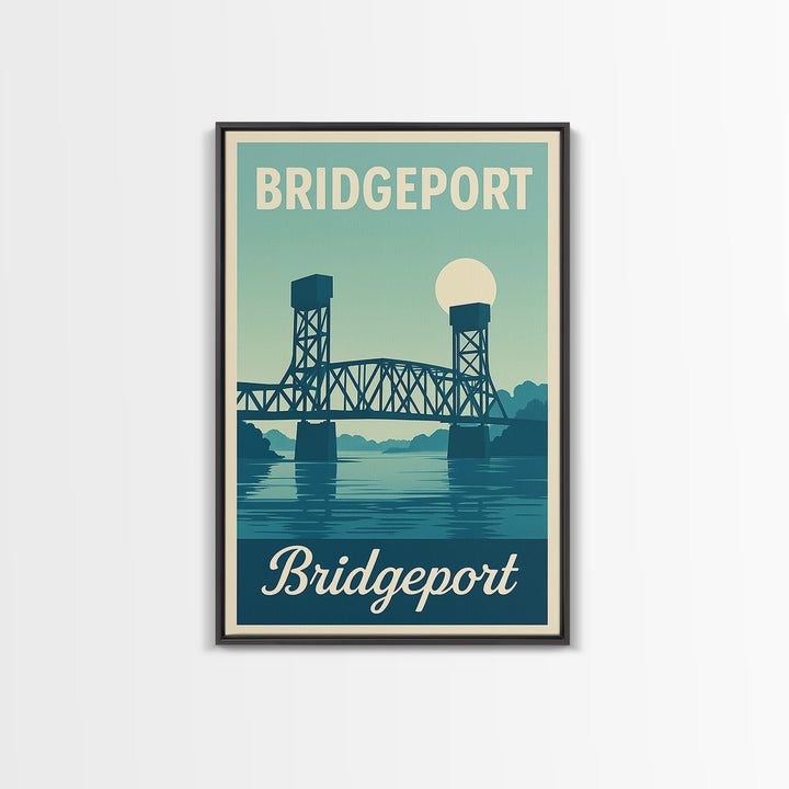 Bridgeport Connecticut Travel Poster, Canvas Print, Retro Sunset Skyline Art, Bridgeport Wall Art, City Travel Prints, Travel Poster Art