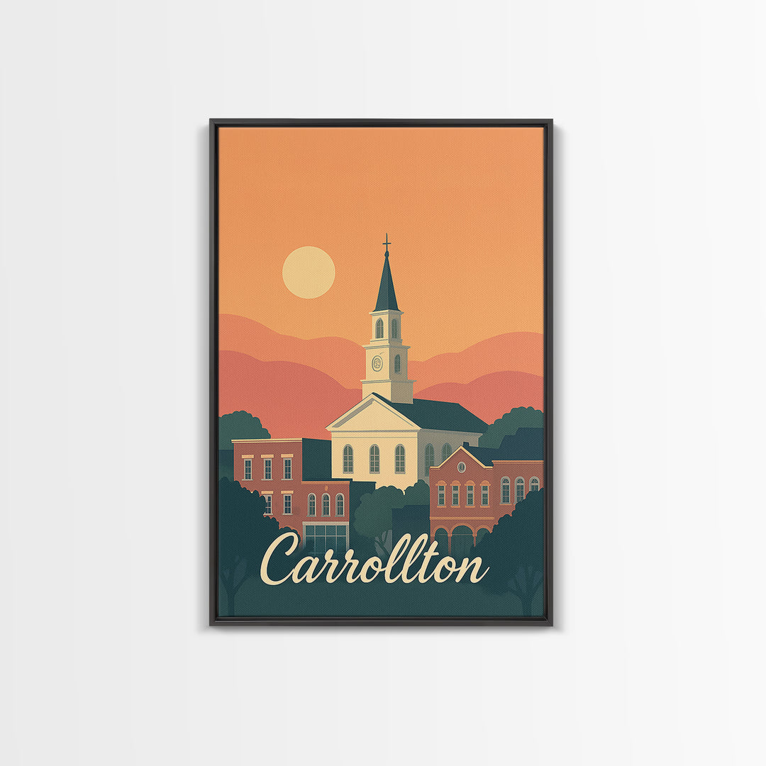 Carrollton Texas Travel Poster, Canvas Print, Mid Century City Wall Art, Carrollton Travel Art, Travel Poster Art, Vintage Travel Art