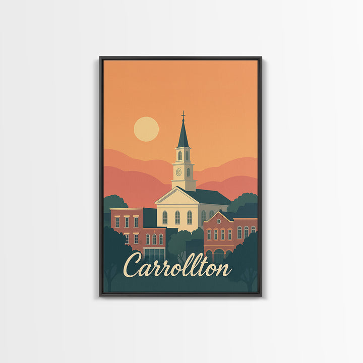 Carrollton Texas Travel Poster, Canvas Print, Mid Century City Wall Art, Carrollton Travel Art, Travel Poster Art, Vintage Travel Art