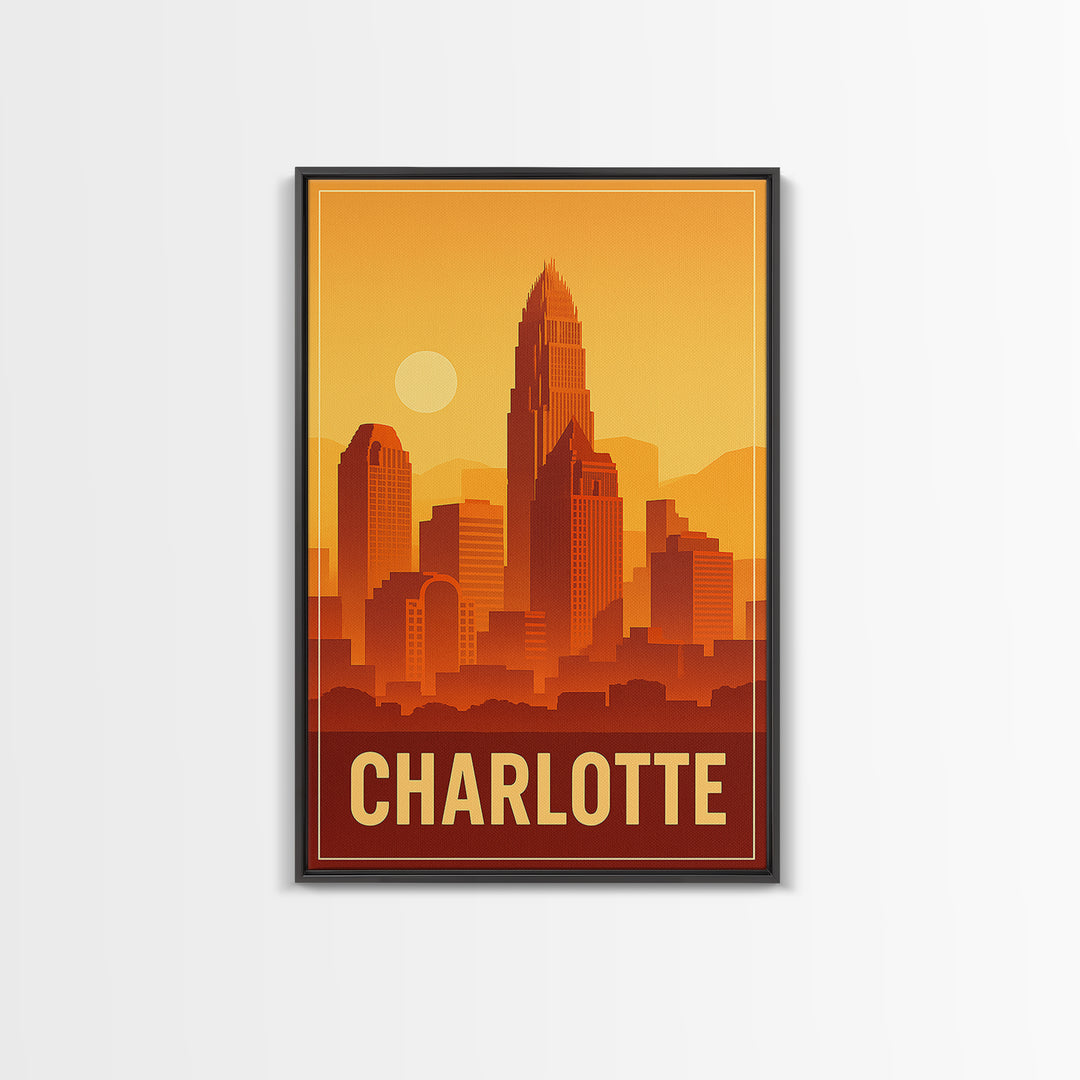 Charlotte North Carolina Travel Poster, Canvas Print, Classic Poster Art, Charlotte Art Print, Wall Decor, Wanderlust Decor, Landscape Art
