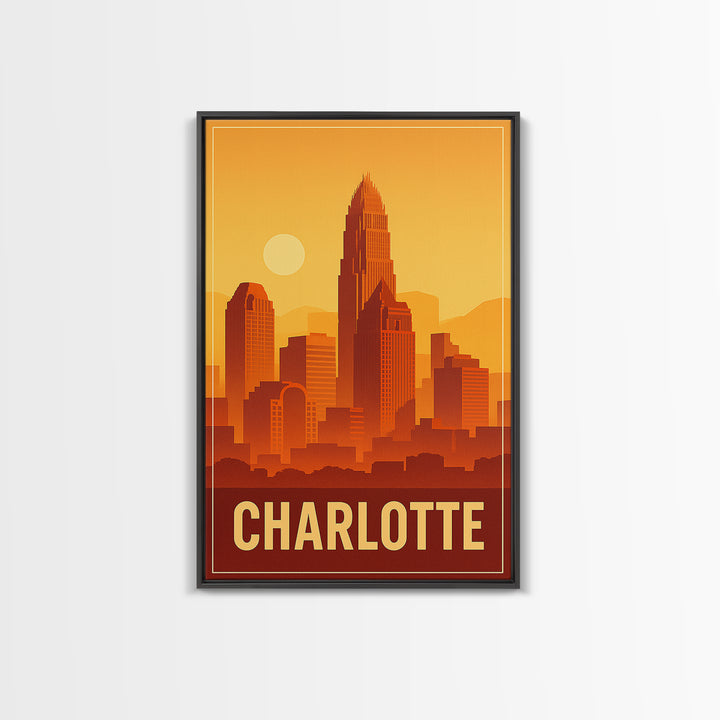 Charlotte North Carolina Travel Poster, Canvas Print, Classic Poster Art, Charlotte Art Print, Wall Decor, Wanderlust Decor, Landscape Art