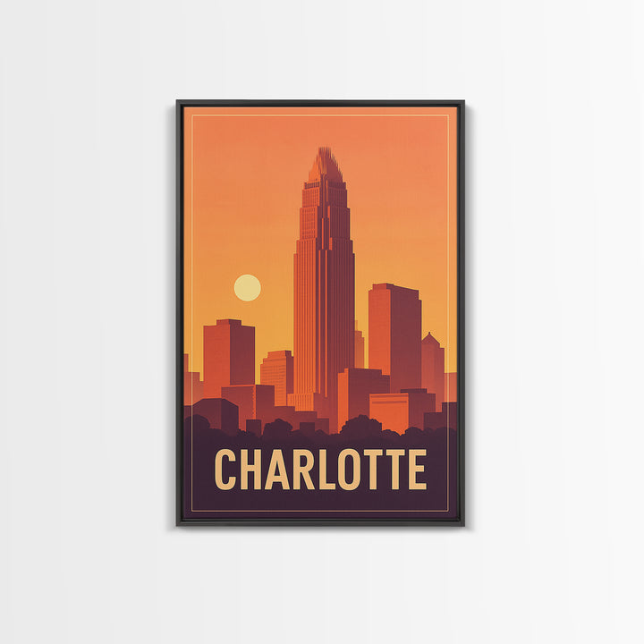 Charlotte Travel Poster, Framed Canvas Print, Classic Travel Poster Art, Charlotte Art Print, Home Office Decor, Mid Century Wall Art