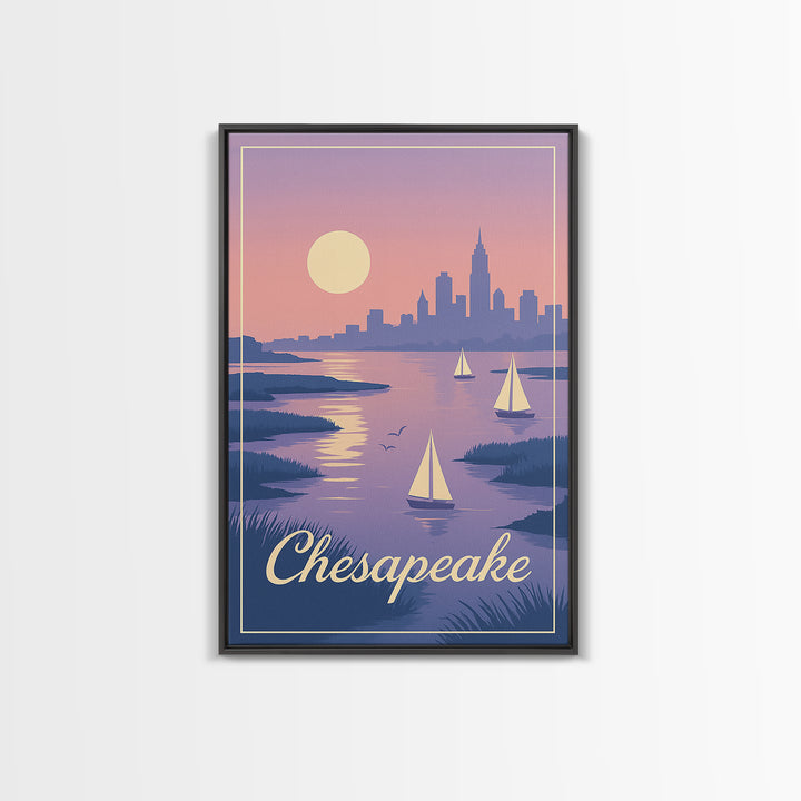 Chesapeake Travel Poster, Framed Canvas Print, Classic Travel Poster Art, Chesapeake Wall Art, Modern Wall Decor, Retro Travel Print