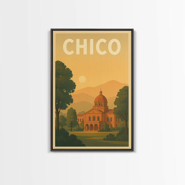 Chico Travel Poster, Framed Canvas Print, Mid Century City Wall Art, Chico Poster Print, City Illustration, Travel Poster Set, Design 2