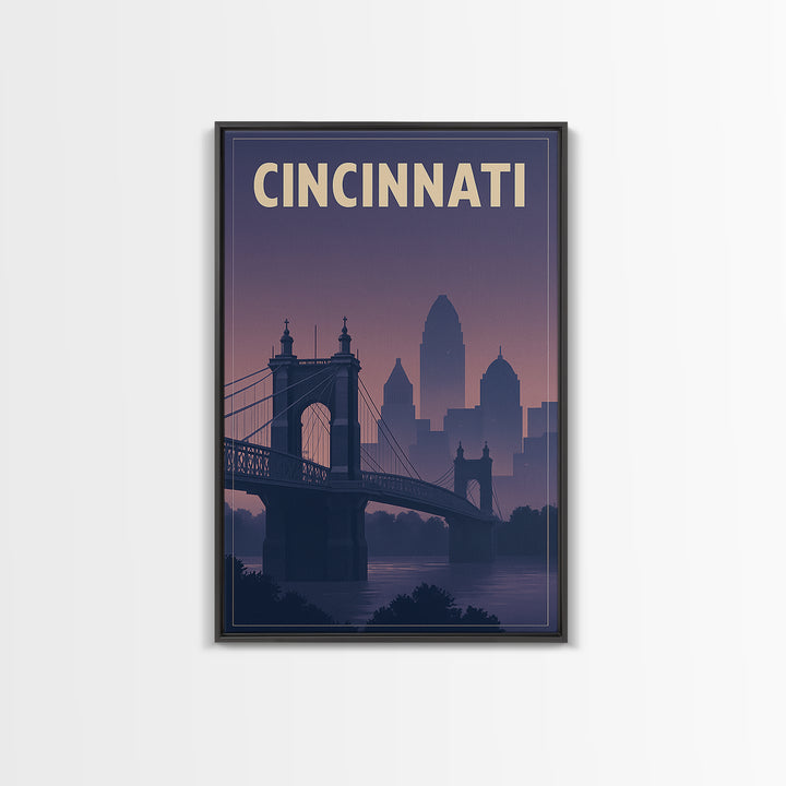 Cincinnati Ohio Travel Poster, Framed Canvas Print, Classic Travel Poster Art, Cincinnati Wall Art, Mid Century Wall Art, Travel Poster Set