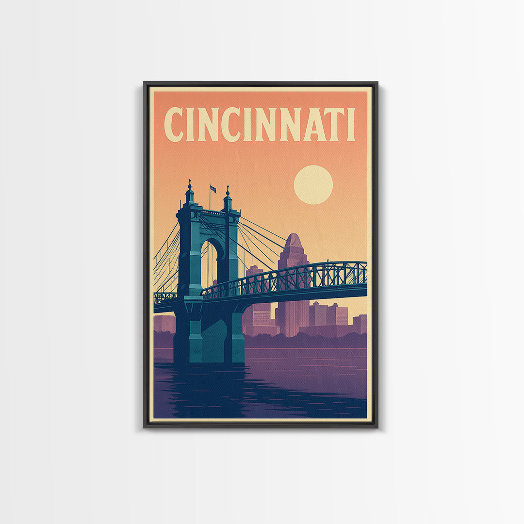 Cincinnati Travel Poster, Canvas Print, Mid Century City Wall Art, Cincinnati Wall Art, Gift For Travelers, Travel Art Print, Art Print