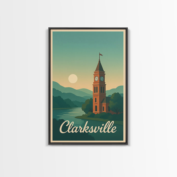 Clarksville Tennessee Travel Poster, Canvas Print, Mid Century City Wall Art, Clarksville Poster Print, Wall Decor, Mid Century Wall Art