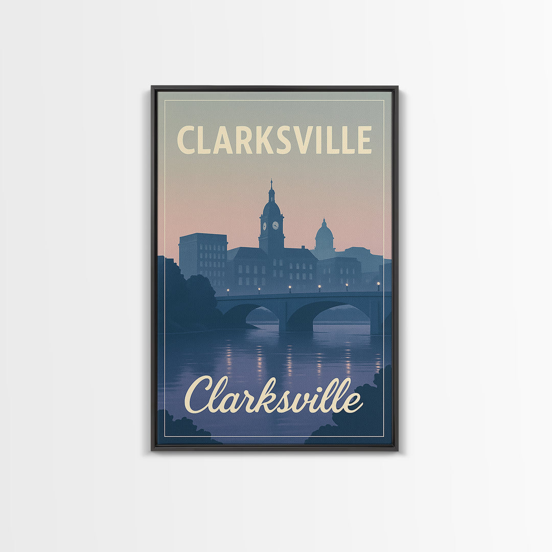 Clarksville Travel Poster, Canvas Print, Classic Travel Poster Art, Clarksville Wall Art, Retro Travel Print, Home Office Decor