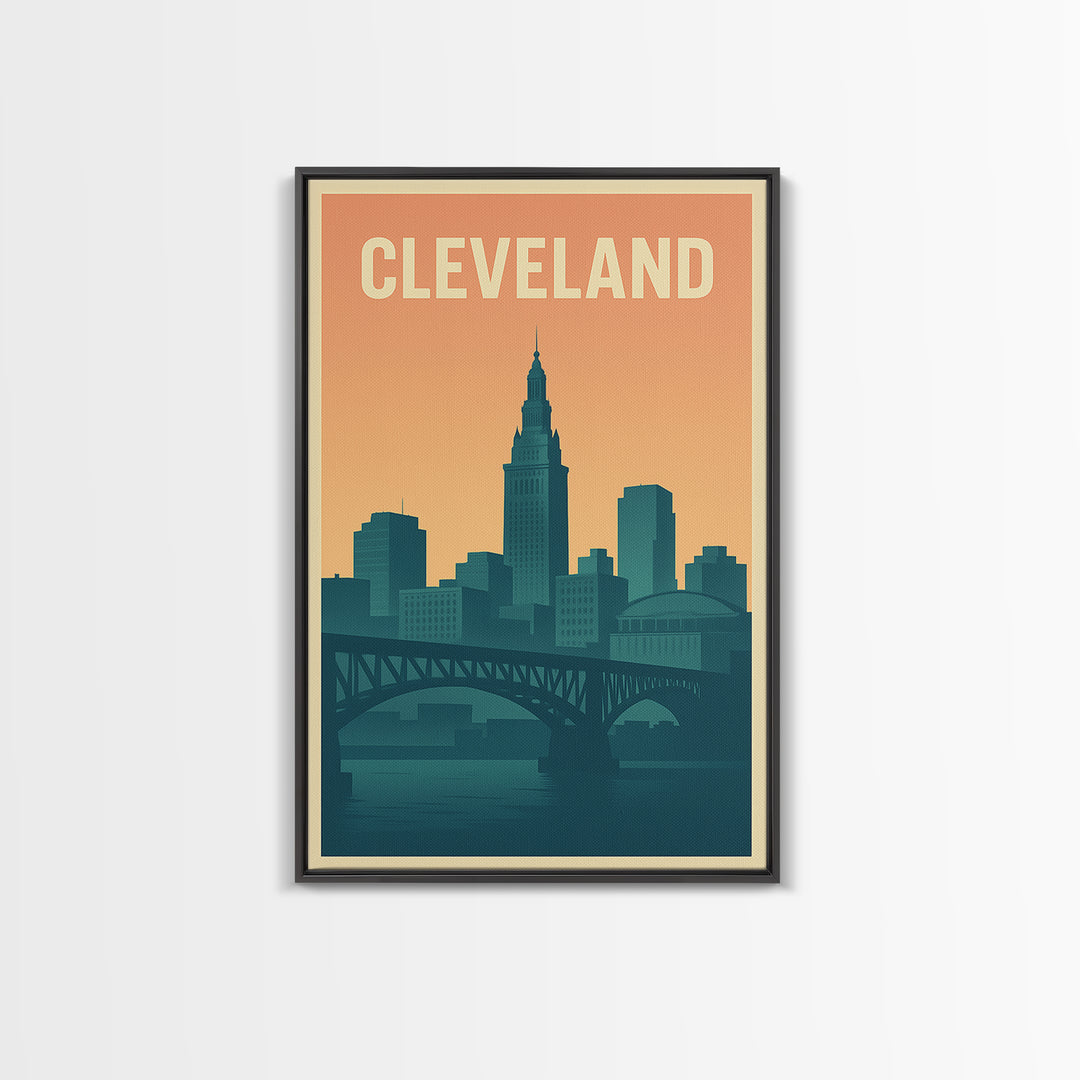 Cleveland Ohio Travel Poster, Canvas Print, Classic Travel Poster Art, Cleveland City Art, Travel Art Print, Wanderlust Decor, Wall Decor