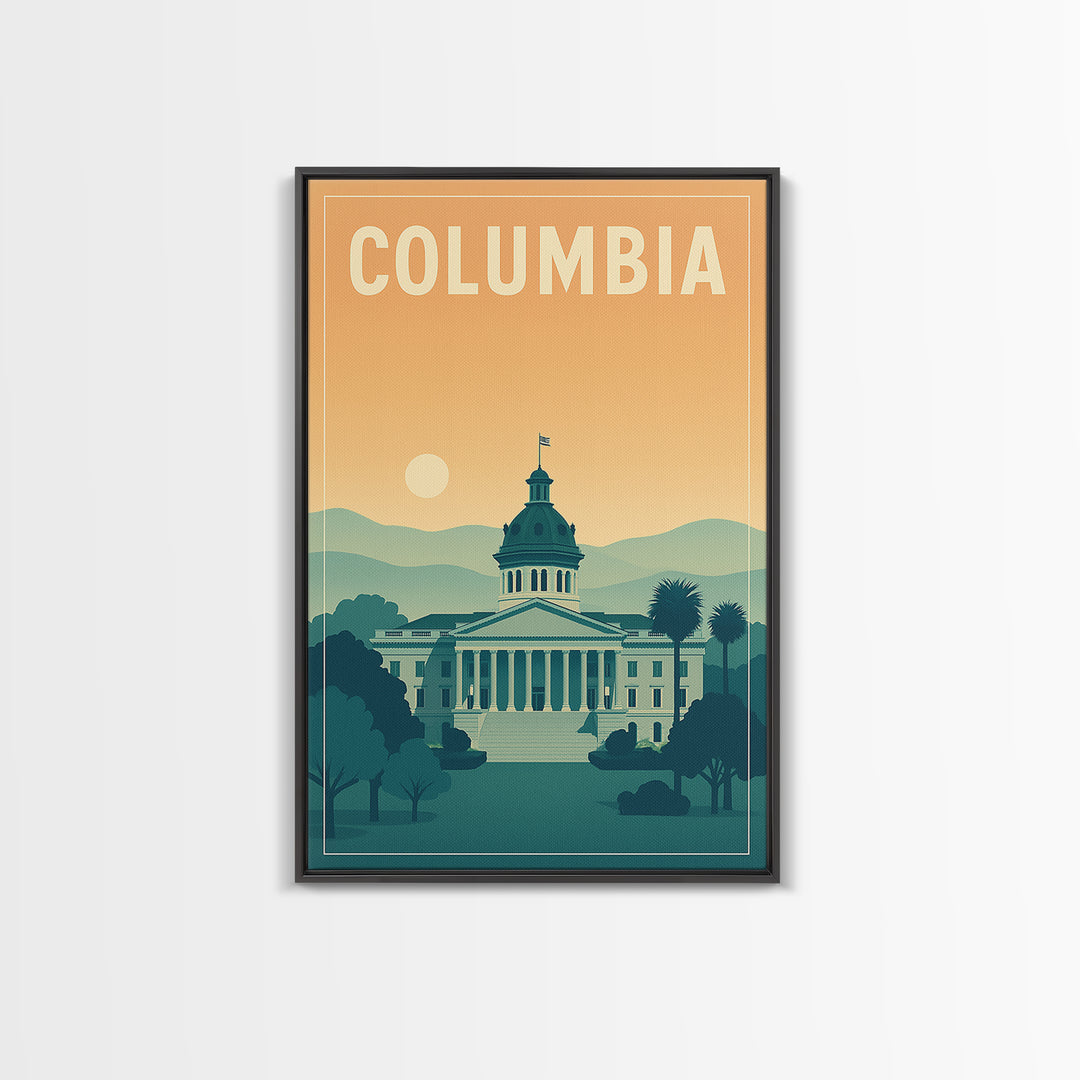Columbia Travel Poster, Framed Canvas Print, Classic Travel Poster Art, Columbia City Art, Gift For Travelers, Travel Wall Decor