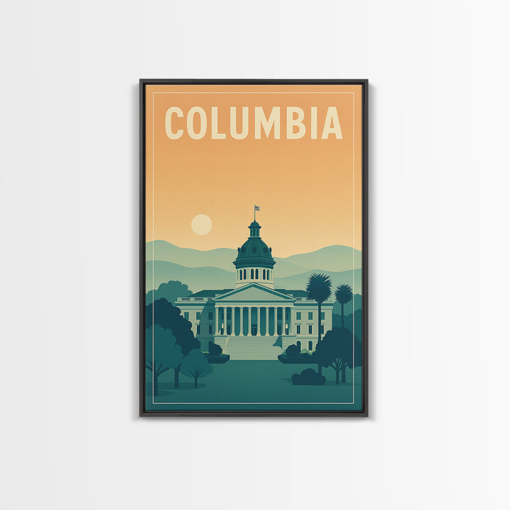 Columbia Travel Poster, Framed Canvas Print, Classic Travel Poster Art, Columbia City Art, Gift For Travelers, Travel Wall Decor