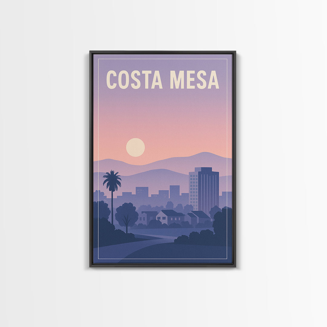Costa Mesa California Travel Poster, Canvas Print, Mid Century City Wall Art, Costa Mesa City Art, Art Print, Watercolor Downtown Skyline