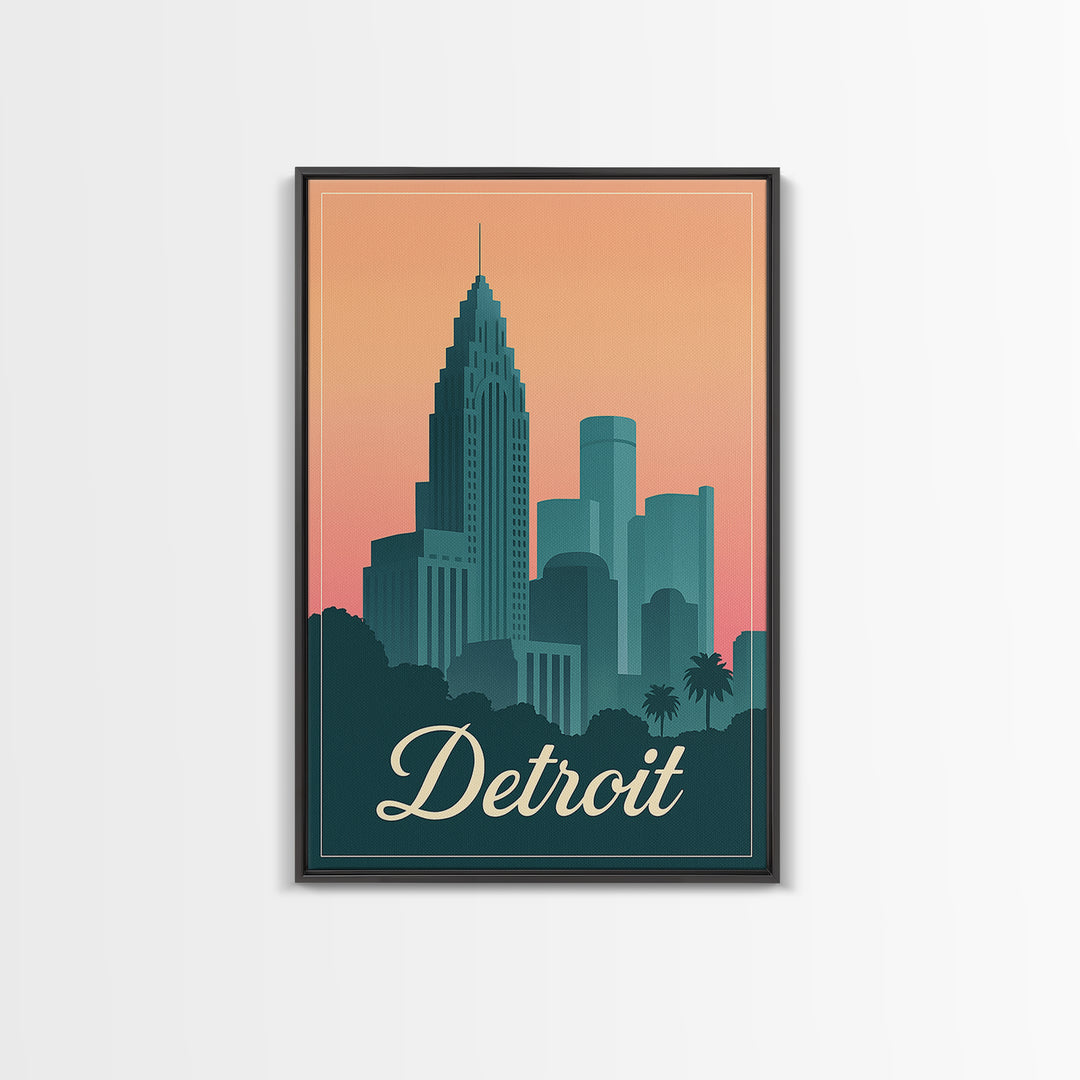 Detroit Michigan Travel Poster, Framed Canvas Print, Classic Travel Poster Art, Detroit City Art, Vintage City Art, Vintage Travel Art