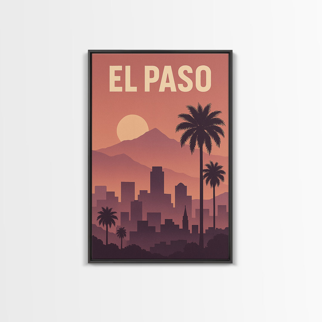 El Paso Texas Travel Poster, Canvas Print, Mid Century City Wall Art, El Paso City Art, Eclectic Wall Decor, City Illustration, Office Decor