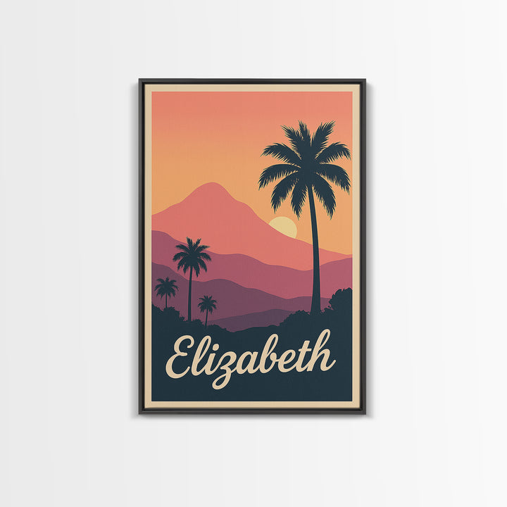 Elizabeth New Jersey Travel Poster, Canvas Print, Retro Sunset Skyline Art, Elizabeth Art Print, Travel Wall Art, Travel Art, City Art Print